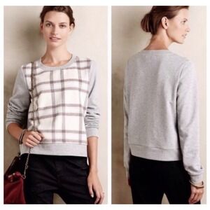 Saturday Sunday Anthropologie Womens XS Gray Plaid Wool Blend Sweatshirt